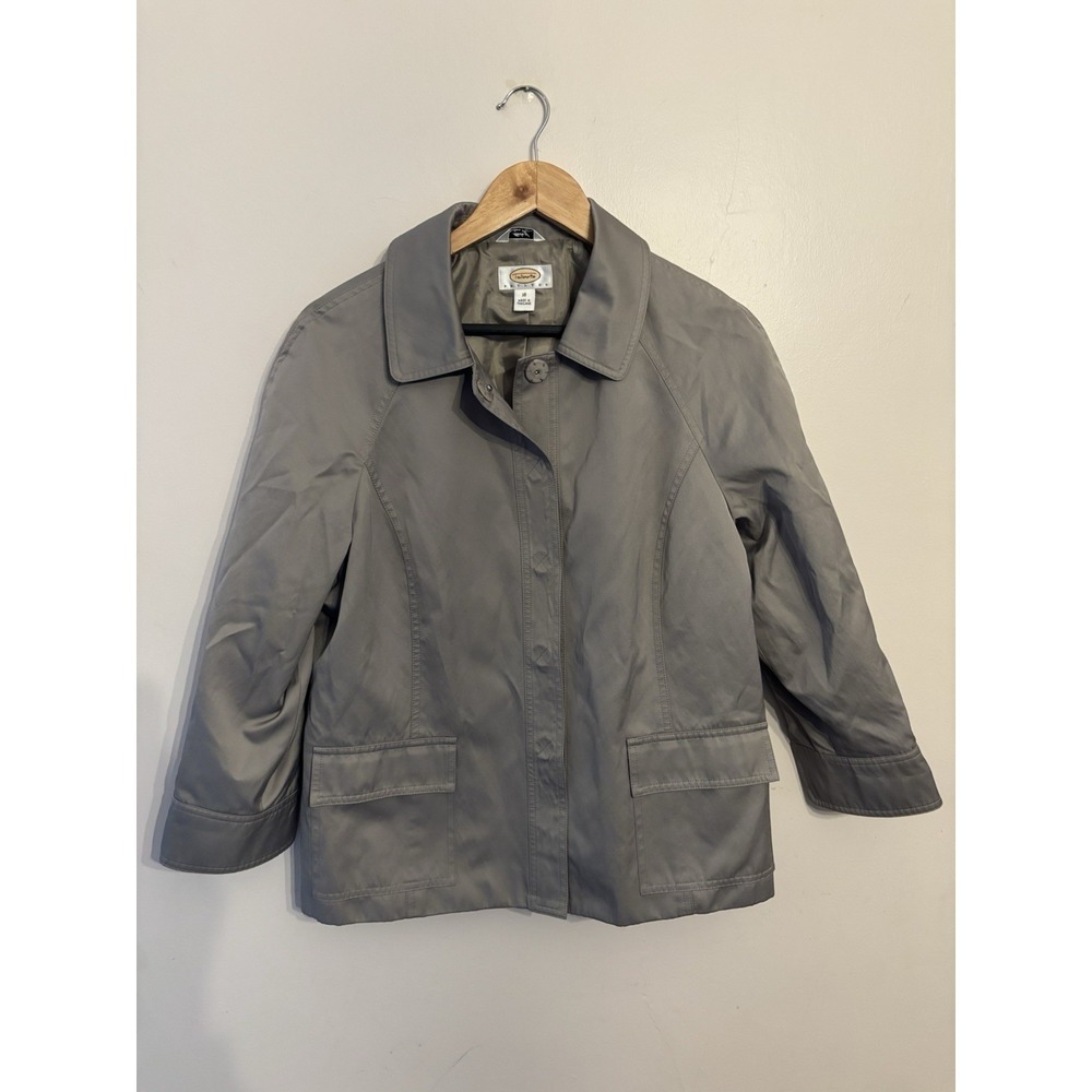Talbots Women's Gray Italian Cropped Flap Pockets Snap Closure Jacket Size 16
